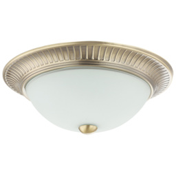Happy Homewares Antique Brass Flush Ceiling Light Fitting with White Glass Diffuser