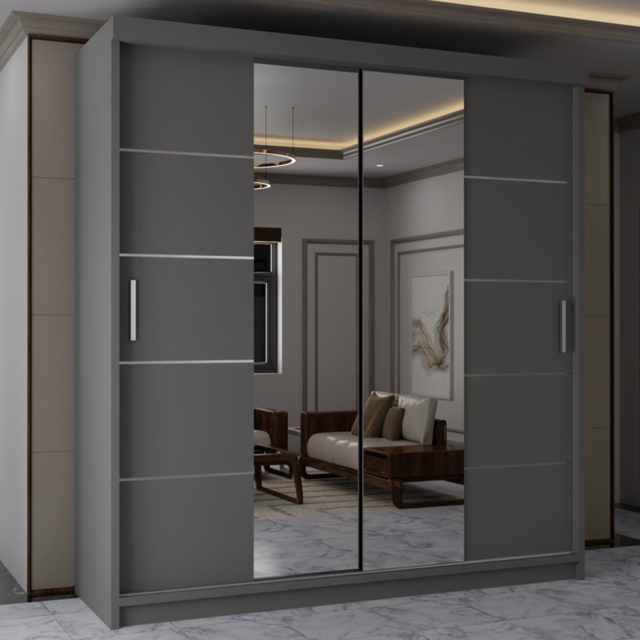 Sliding Wardrobes 4U Lisbon Grey 2 Door Full-Length Mirror Wardrobe with Adjustable Shelves - image 1