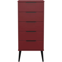 Crowndale Hong Kong 5 Drawer Matt Red Tall Bedside Cabinet Ready Assembled - thumbnail 3
