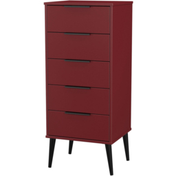 Crowndale Hong Kong 5 Drawer Matt Red Tall Bedside Cabinet Ready Assembled - thumbnail 2