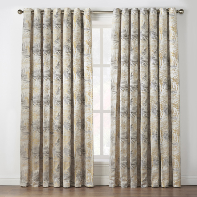 Alan Symonds Dupion Fern Jacquard Ring Top Eyelet Curtains Ochre 229 x 229cm - image 1