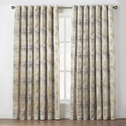 Alan Symonds Dupion Fern Jacquard Ring Top Eyelet Curtains Ochre 229 x 229cm - thumbnail 1