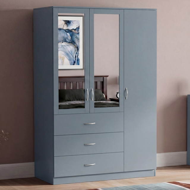 Vida Designs Riano Grey 3 Door 3 Drawer Mirrored Wardrobe - image 1