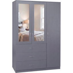 Vida Designs Riano Grey 3 Door 3 Drawer Mirrored Wardrobe - thumbnail 2