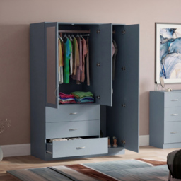 Vida Designs Riano Grey 3 Door 3 Drawer Mirrored Wardrobe - thumbnail 4