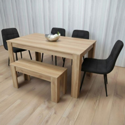 Kosy Koala 6 Seater Velvet Dining Bench Set Oak Effect and Black
