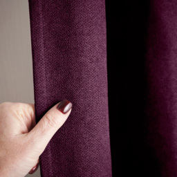 Alan Symonds Velvet Chenille Fleece Lined Pencil Pleat Taped Top Curtains Aubergine 137 x 213cm - thumbnail 4