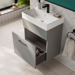 Bliss 500mm Wall Hung 1 Drawer Vanity Unit & Basin - Dust Grey - thumbnail 2