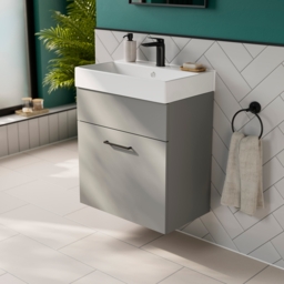 Bliss 500mm Wall Hung 1 Drawer Vanity Unit & Basin - Dust Grey - thumbnail 1
