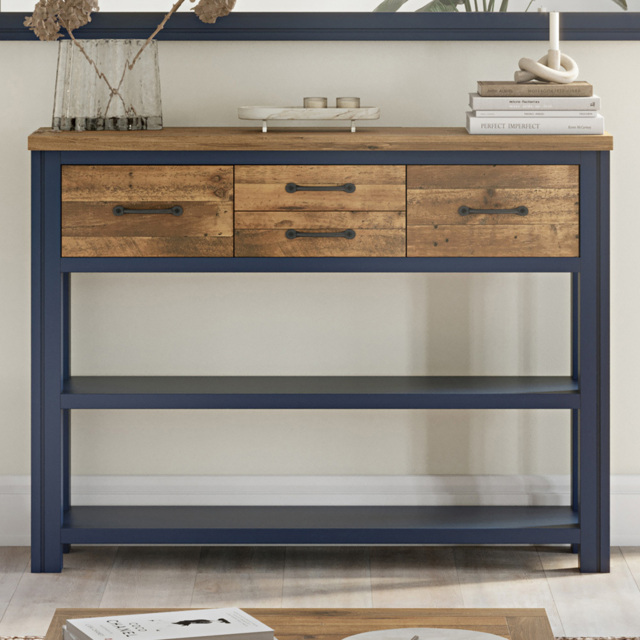 Baumhaus Splash of Blue 4 Drawer 2 Shelf Wooden Blue Low Bookcase - image 1