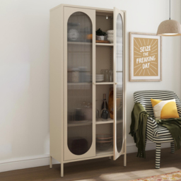 Dorel Luna 2 Door Tall Parchment Fluted Glass Accent Cabinet