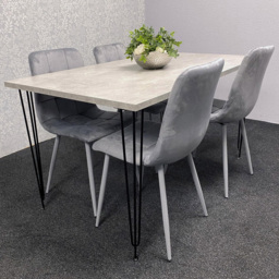 Kosy Koala 4 Seater Wood and Velvet Tufted Dining Set Grey
