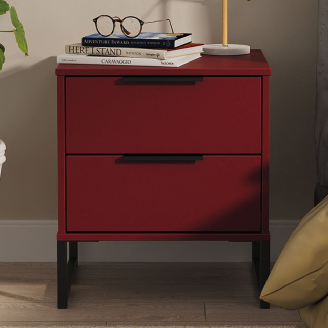Crowndale Hong Kong 2 Drawer Matt Red and Black Compact Bedside Cabinet Ready Assembled - image 1