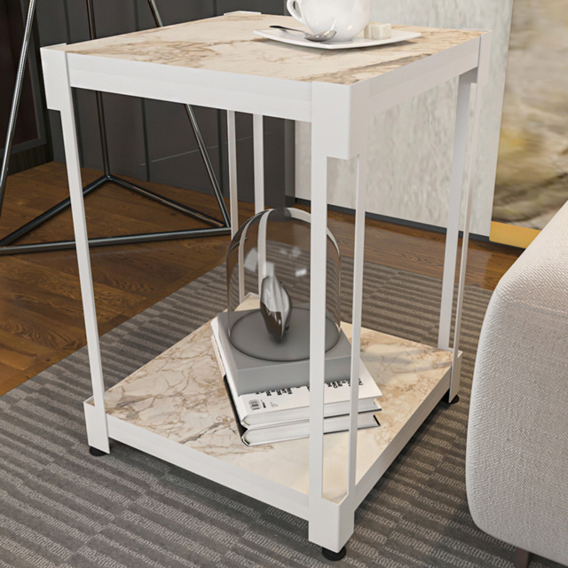 Decorotika Zenas White Marble Single Shelf Metal Side Table - image 1