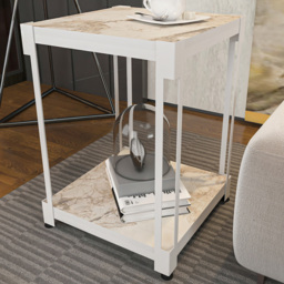 Decorotika Zenas White Marble Single Shelf Metal Side Table - thumbnail 1