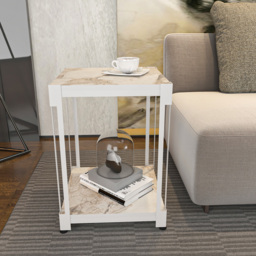 Decorotika Zenas White Marble Single Shelf Metal Side Table - thumbnail 3