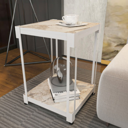 Decorotika Zenas White Marble Single Shelf Metal Side Table - thumbnail 4