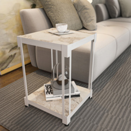 Decorotika Zenas White Marble Single Shelf Metal Side Table - thumbnail 2