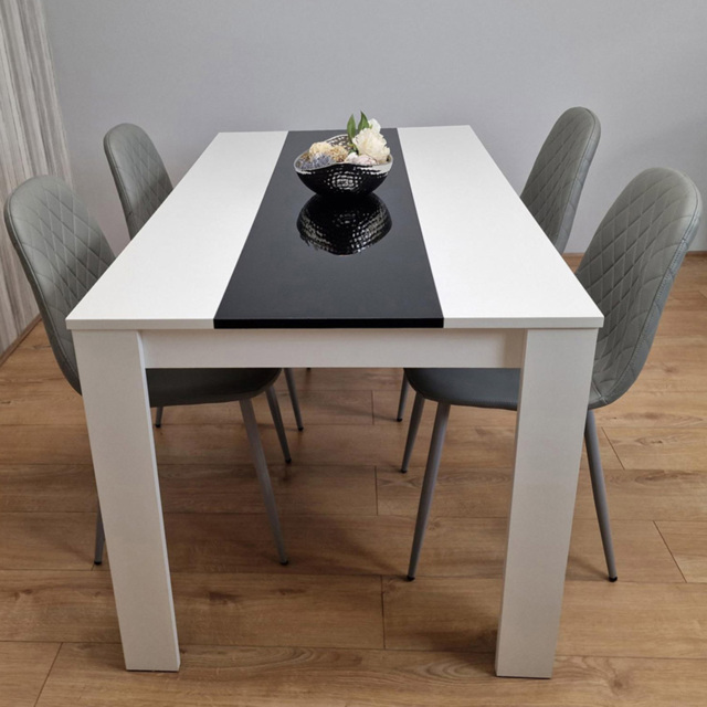 Kosy Koala 4 Seater Faux Leather Gem Pattern Dining Set White Black and Grey - image 1