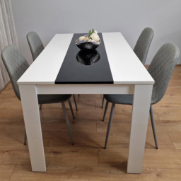 Kosy Koala 4 Seater Faux Leather Gem Pattern Dining Set White Black and Grey