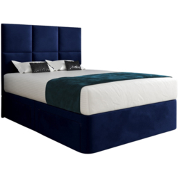 Caprio Blue Super King Size Upholstered Divan Bed Frame with Floorstanding Cube Headboard - thumbnail 2