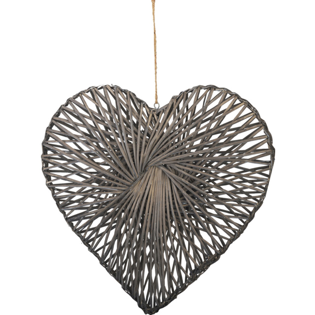 Wicker Heart Hanging Wall Art Grey - image 1