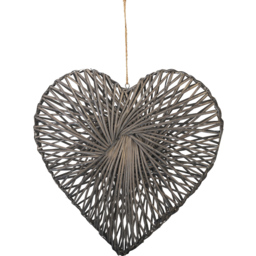 Wicker Heart Hanging Wall Art Grey