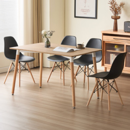 Comfy Living 4 Seater Metal Detailing Dining Set Oak and Black - thumbnail 1