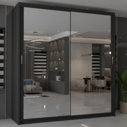M N Furniture Modern Gala 2 Door Black Mirrored Sliding Wardrobe 90cm - thumbnail 1