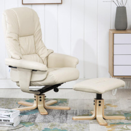 Furniture Online Sorento Bonded Leather Cream Swivel Recliner Armchair with Footstool