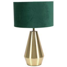 ValueLights Jax Green Velvet Shade Antique Brass Touch LED Table Lamp