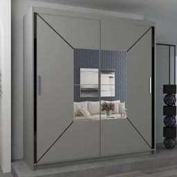 Sliding Wardrobes 4U Nicole Grey 2 Door Central Mirror Wardrobe with Adjustable Shelves - thumbnail 1