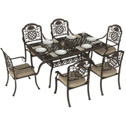 Outsunny 6 Seater Bronze Tone Retro Floral Lattice Outdoor Dining Set with Parasol Hole - thumbnail 2