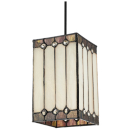 Happy Homewares Opal White Stained Glass Square Lantern Tiffany Pendant Shade with Clear Beads