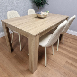 Kosy Koala 4 Seater Faux Leather Gem Pattern Dining Set Light Oak and Cream