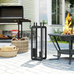Outsunny Black Metal Fireplace Companion Set 5 Piece - thumbnail 2