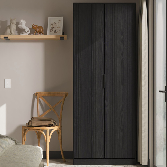 Crowndale Fluted 2 Door Black Ash Tall Wardrobe Ready Assembled - image 1
