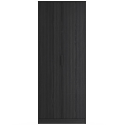 Crowndale Fluted 2 Door Black Ash Tall Wardrobe Ready Assembled - thumbnail 2
