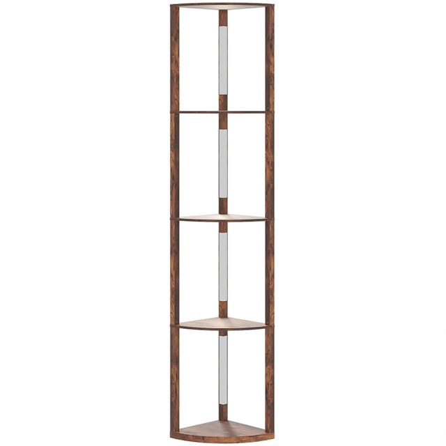 HOMCOM Rustic Brown 4 Shelf Dimmable Warm White LED Corner Floor Lamp - image 1