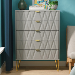 Crowndale Diamond 5 Drawer Dusk Grey Chest of Drawers Ready Assembled - thumbnail 1