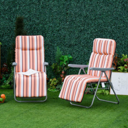 Outsunny Set of 2 Orange and White Recliner Sun Loungers