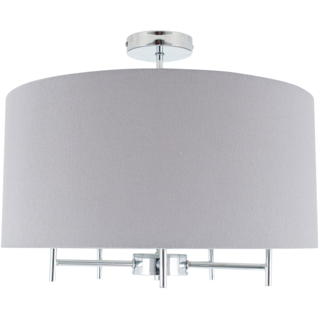 Pacific Lifestyle Plaza Grey Linen Shade Silver Metal Pendant Light - image 1
