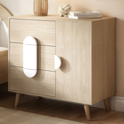 Flair Noah Oak and White Single Door 3 Drawers Cabinet