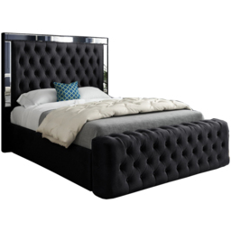 Marino Black King Size Velvet Upholstered Bed Frame with Mirrored Headboard - thumbnail 2