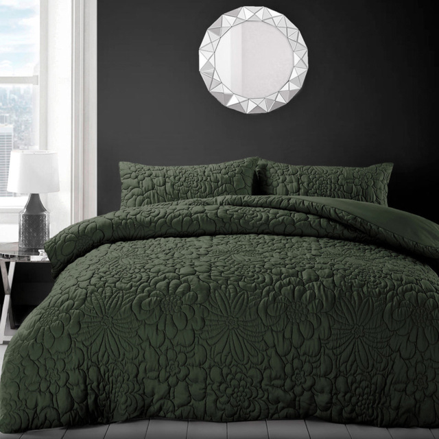 Velosso Alini Double Quilted Olive Duvet and Pillowcase Set