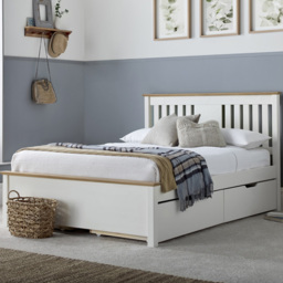 Chester Single Stone White and Oak 2 Drawer Storage Bed Frame - thumbnail 1