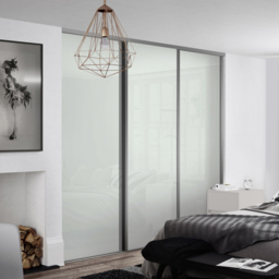 Spacepro Single Panel Silver Frame Artic White Glass Sliding Door 2220 x 762mm - thumbnail 2