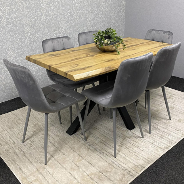 Kosy Koala 6 Seater Velvet Wooden Rectangle Dining Set Grey - image 1