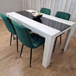 Kosy Koala 4 Seater Velvet Dining Set White Black and Green