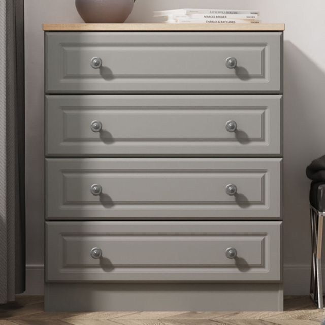 Crowndale Norfolk Dusk Grey and Bardolino Oak 4 Drawer Chest of Drawers Ready Assembled - image 1
